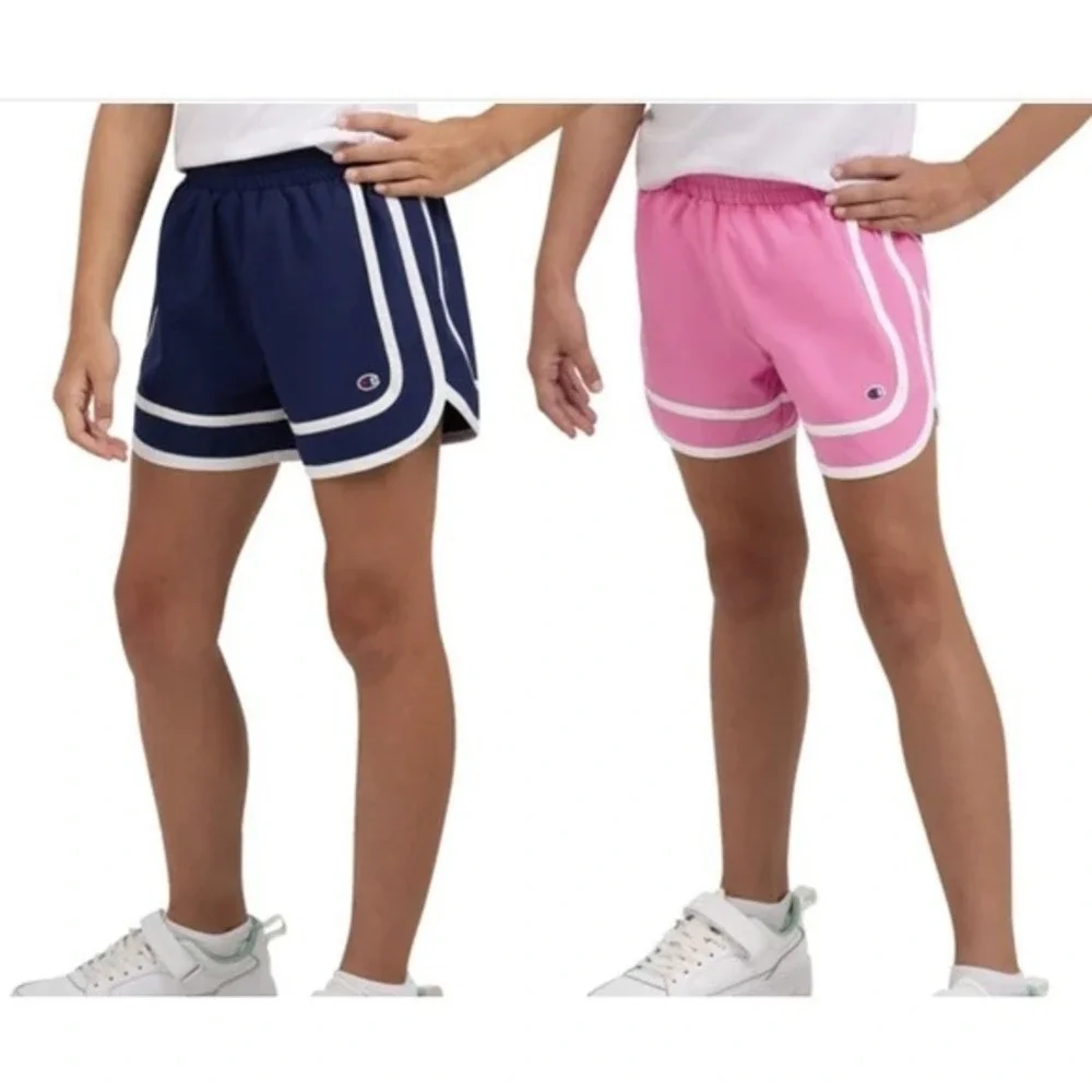 Champion Dolphin Shorts Kids Girls 2‎ Pack Navy Pink Size 10/12 Retro Athletic